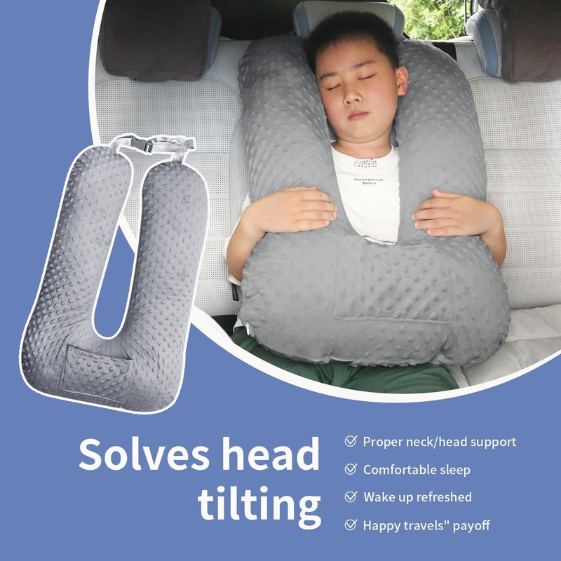 Cococu Travel Pillow for Kids & Adults, Car Pillow for Back Seat, Sleeping Support Cushion for Long Road Trips, Toddler Carseat Pillow with Removable & Washable Cover, Grey - Image 3